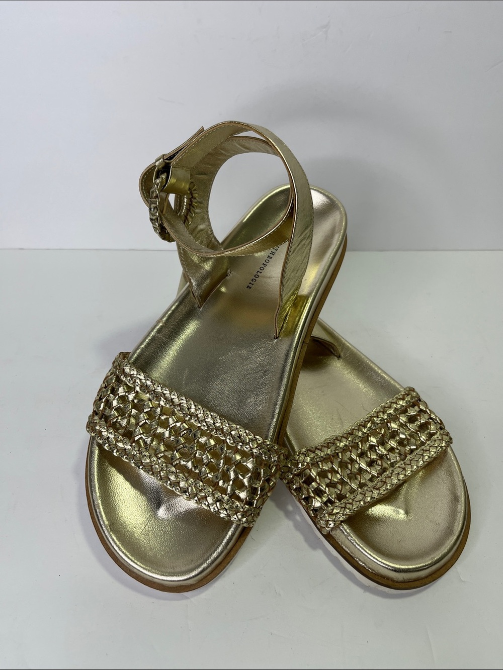 Anthropologie Gold Braided Strap Sandals